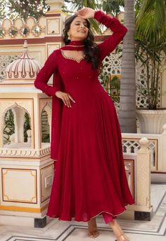 traditional Indian dress for girls in just Rs. 1800 with customized sizes, colors and fabric. Hurry up follow and Dm for orders. Red Anarkali Kurti, Neck Designs For Umbrella Dress, Red Umbrella Kurti Design, Long Anarkali Designs, Kurti Neck Line Design, Anarkali Dress Neck Pattern, Saree Churidar Designs, Chudidar Dress Design Patterns, Anarkali Dress Pattern New 2024