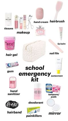 Schul Survival Kits, Middle School Essentials, School Emergency Kit, School Backpack Essentials, Preppy School Supplies, Pretty School Supplies, School Survival Kits, School Bag Essentials, Backpack Essentials