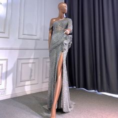 Grey Mermaid Elegant One Shoulder Luxury Beaded Evening Dress: 2024 Gown for Women's Party