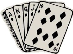 four playing cards stacked on top of each other with the letters k and q above them