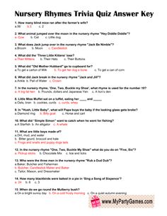 the answer sheet for nursery rhymess trivia quiz