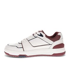 Classic Burgundy Sneakers With Round Toe, Burgundy Leather Sneakers With Cushioned Footbed, Classic Burgundy Round Toe Sneakers, Burgundy Leather Sneakers For Streetwear, Casual Low-top Sneakers With Leather Trim, Burgundy Leather Sneakers For Sports, Casual Low-top Sneakers With Red Accents, Burgundy Leather Low-top Sneakers, Low-top Leather Sneakers With Leather Trim