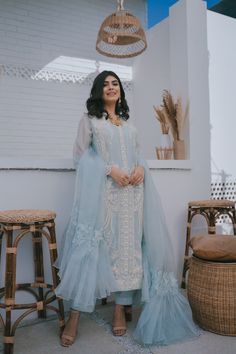 Blue Pakistani Suit, Blue Pakistani Dress, Agha Noor, Pakistani Party Wear, Pakistani Suit, Beautiful Pakistani Dresses, Semi Formal Dresses, Dip Dyed, Silk Trousers