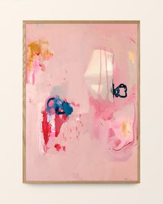 an abstract painting with pink and blue colors