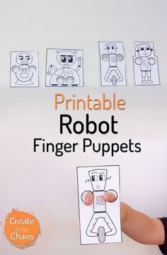 the printable robot finger puppets are great for toddlers to learn how to draw