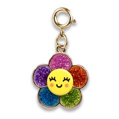 Gold Glitter Happy Flower Charm-charmit.com Charm It, Derby Fascinator, The Body Book, Heart Sunglasses, Jewelry Kits, Happy Flowers, Get Happy, Gift Kit, Colorful Cakes