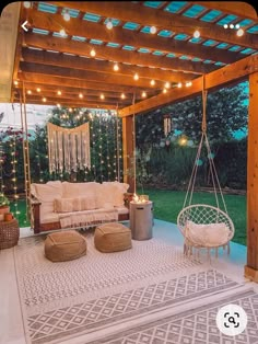 an instagram photo of a patio with furniture and string lights