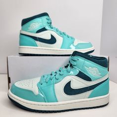 Air Jordan 1 Mid Se Sky J Teal Size 8.5 Women Bleached Turq/Sky J Teal Sku: Dz3745-300 100% Authentic Brand New With Box (Box Is Missing Lid) Any Questions? Make Sure To Ask Price Firm Air Jordan 1 Mid Dark Teal, Air Jordan Bleu Turquoise, Air Jordan 1 Teal, Air Jordan 1 Dark Teal, Jordan 1 Low Tropical Teal, Cute Jordans, Nike Jordan 1 Mid, Teal Shoes, Custom Sneakers Diy