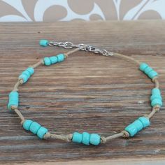 Turquoise Beaded Beige Cord Ankle Bracelet. Measures 8 1/2 Inches. Silver Tone Lobster Clasp And Extender Chain. New With Tags. Handmade In The Usa. Casual Beaded Turquoise Anklets, Casual Turquoise Beaded Anklets, Adjustable Turquoise Anklet With Tiny Beads, Adjustable Turquoise Anklets With Round Beads, Turquoise Round Beads Anklets For Beach, Adjustable Turquoise Strand Anklets, Turquoise Beaded Strand Anklets, Turquoise Round Beads Anklet For Festivals, Turquoise Round Beads Anklets For Festival