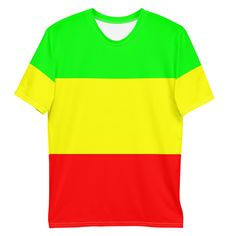 Ethiopian Flag Allover Print  T-shirt Get to know your new favorite tee - it's super smooth, super comfortable, and made from a cotton touch polyester jersey that won't fade after washing.  * 95% polyester, 5% elastane (fabric composition may vary by 1%) * Premium knit mid-weight jersey * Four-way stretch fabric that stretches and recovers on the cross and lengthwise grains * Regular fit * Blank product components in the US and Mexico sourced from the US * Blank product components in the EU sourced from Lithuania Green Sporty Jersey Top, Sporty Green Jersey Tops, Green Moisture-wicking T-shirt With Crew Neck, Green Jersey Tops For Streetwear, Green Sublimation Print Jersey T-shirt, Green Jersey T-shirt With Sublimation Print, Sporty Yellow T-shirt With Sublimation Print, Green Jersey Tops With Graphic Print, Green Graphic Print Jersey Top