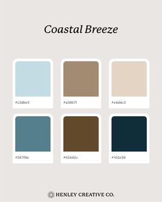 the color scheme for coastal breeze is shown in four different shades, including blue and brown