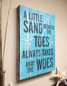 Beach Decor Quote on Canvas Art, A Little Sand Between The Toes Beach Toilet, Coastal Rooms, Quote On Canvas, Beach Signs Wooden, Beach Bathroom Decor, Beach Room, Home Decor Quotes, Beach Diy