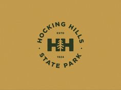 the logo for hocking hills state park is shown in black and green on an orange background