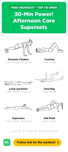 an exercise poster with instructions for the 30 - minute power afterson core supersets