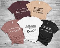 four t - shirts that say i'm a cool bride