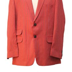 This Chiragh Apparel blazer is an elegant upgrade on dapper tailoring and features rich shades in a sumptuous fabric for elegant opulence. Fashioned from premium quality cotton, this striped blazer features full lining in Japanese silk, a notch lapel, two-button closure and single-vented back. A left chest pocket and three flap pockets appoint the front while the inside has two (2) pockets on the left and one (1) pocket on the right. A flash of contrast piping is added to the jacket lining insid Jacket Lining, Mens Blazer, Elegant Blazers, Formal Suit, Japanese Silk, Contrast Piping, Formal Suits, Striped Blazer, Red Pattern