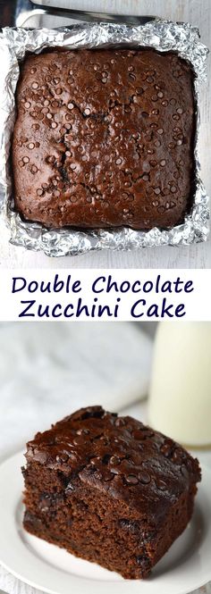 double chocolate zucchini cake on a white plate