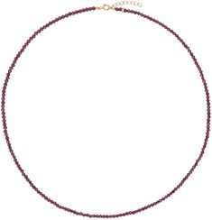 Handcrafted beaded red garnet necklace. · Single 14k gold bead at length · Adjustable 14k gold fastening · L16 Supplier color: 14k yellow gold Red Garnet Necklace, Garnet Necklace, January Birthstone, Red Garnet, Gold Beads, Birthstone, Garnet, Yellow Gold, Beads