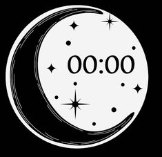 a black and white clock with stars in the sky on it's face that reads 000