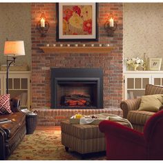 SimpliFire GI-32-ZC 32 Electric Fireplace Insert Red Brick Fireplace, Brick Fireplace Decor, Red Brick Fireplaces, Urban Interiors, Electric Fireplace Insert, Traditional Fireplace, Wood Fireplace, Fireplace Makeover, Fireplace Inserts