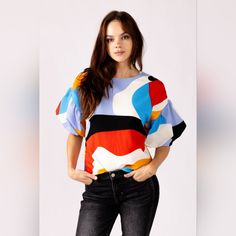 Nwt Fabrik Tahlia Abstract Print Top Multicolor Size Small Details: Puff Sleeve Crew Neck Abstract Print Keyhole Back Closure Model: Model Is Wearing Size S Model Height Approximately: 5’8 Material & Care: 98% Polyester, 2% Spandex; Lining 100% Cotton Hand Wash Cold Modern Cotton Color Block Tops, Chic Blue Top With Abstract Print, Multicolor Tops With Color Matching For Summer, Trendy Blue Top With Abstract Print, Chic Blue Color Block Tops, Trendy Blue Abstract Print Top, Blue Cotton Top With Colorful Pattern, Blue Abstract Print Tops For Summer, Modern Abstract Print Tops For Spring