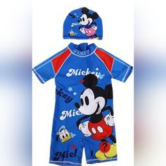 Mickey Mouse One Piece Swimwear With Cap Boys Brand New Pineapple Bathing Suit, Orange Bathing Suit, Billabong Girls, Mermaid Swimming, Baby Swimsuit, Blue One Piece Swimsuit, Blue One Piece, Bath Girls, Floral Swimsuit