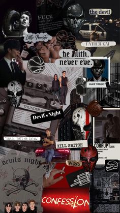 a collage of different images with the words, names and pictures on them in black