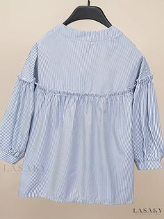 Lasaky - Versatile Striped Blouse: Long Sleeve Button Up Top for Effortless Fall and Spring Style, Womens Fashion Summer Striped Blouse With Buttons, Fall Care, Elegant Fabric, Blouse Long Sleeve, Button Up Top, Spring Style, Striped Blouse, Autumn Summer, Types Of Printing