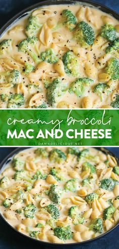 two pictures of broccoli macaroni and cheese