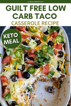 Guilt Free Low Carb Taco Casserole. A satisfying meal that is quick, easy and nutritious. Make rice to serve on the side and this will be a family favorite weeknight dinner! This recipe will want you to make low carb taco casserole ground beef, low carb taco casserole recipes, low carb taco casserole bake, and healthy taco casserole bake low carb. This Low Carb Taco Casserole Recipe is the perfect dinner idea for anyone trying to eat low carb or Keto. Low Carb Taco Casserole, Keto Taco Casserole, Healthy Food Branding, Low Carb Taco, Ground Beef Keto Recipes, Casserole Keto, Frozen Cauliflower, Healthy Casserole Recipes, Low Carb Tacos