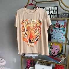 Tiger Print T-Short From Blooming Jelly. Never Worn. Fits Long So Can Fit A Size Medium As Well. Tiger Print Short Sleeve T-shirt For Summer, Short Sleeve Tiger Print T-shirt For Summer, Summer Short Sleeve Tops With Tiger Print, Summer Cotton Tops With Tiger Print, Summer Short Sleeve T-shirt With Tiger Print, Summer Casual Tiger Print T-shirt, Casual Summer T-shirt With Tiger Print, Casual Summer Tiger Print T-shirt, Casual Tiger Print T-shirt For Summer