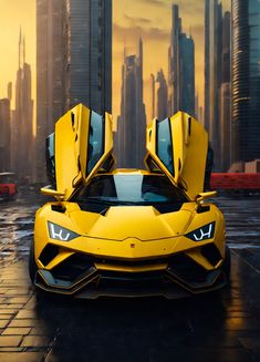 Se logra observar q las puertas se abren hacia arriba y eso es genial Lamborghini Cars Wallpaper, Car Yellow, Neon Cyberpunk, City Sunset, New Luxury Cars, Ronaldo Football, Cars Wallpaper, Forest Color, Technology Art