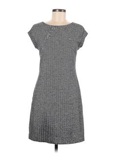 Three Dots Casual Dress Size: 8 Silver Dresses - used. 98% POLYESTER, 2% SPANDEX, Sheath, Crew Neck, Solid, Knee Length, Short Sleeve | Three Dots Casual Dress - Sheath: Silver Solid Dresses - Used - Size 8 Casual Mini Dress In Sheath Style, Casual Shift Mini Dress, Casual Sheath Mini Dress, Casual Sheath Mini Dress Lined, Casual Stretch Midi Dress With Lining, Lined Stretch Casual Dress, Three Dots, Silver Dress, Solid Dress