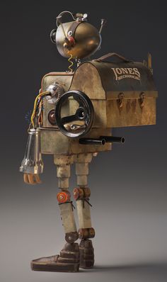 Junk Robot Concept Art, Metal Robots Junk Art, Giant Steampunk Robot, Steampunk Art Sculptures & Statues, Robot Assemblage