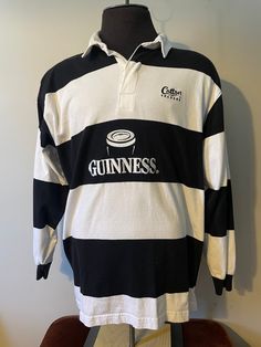 Vintage Guinness Rugby shirt  - Collared  - Quarter button up  - Striped  - Embroidered graphic  - Guinness spell out  - Pint design  - Rare  - 90s vintage  Size: XL Great vintage condition  No rips or holes  No stains 90 Streetwear, Rugby Fashion, 90s Streetwear, Rugby Shirt, Guinness, 90s Vintage, Shirt Collar, Runway Fashion, Rugby