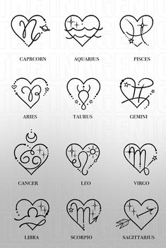 zodiac signs in the shape of hearts