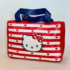 Hello Kitty New Vintage Handbag - With New Matching Keychain - *Discounted- Slight Cracks/Signs Of Age On Handles H: 8” L: 12” D: 3.5” Original Hello Kitty, Hello Kitty Makeup Bag, Sanrio Bags, Hello Kitty Handbags, Matching Keychain, Hello Kitty Purse, Nylon Travel Bag, Hello Kitty Makeup, Matching Keychains