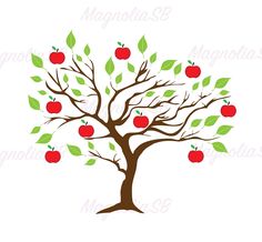 an apple tree with green leaves and red apples