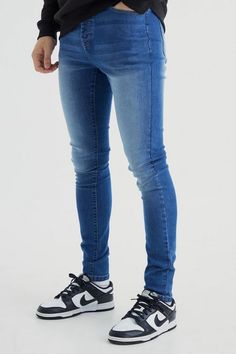 Tall Super Skinny Stretch Jean | boohooMAN USA Style Salopette, Plain Jeans, Mens Designer Jeans, Jeans Design, Plus Size Joggers, Gym Jacket, Outfits Jeans, Going Out Trousers, Notes Style