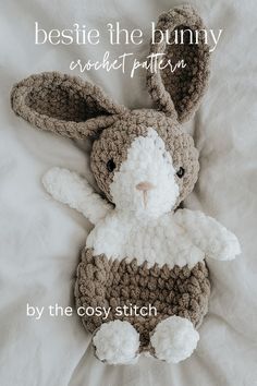 Bestie the Bunny Crochet Pattern - by The Cosy Stitch Free Bunny Lovey Crochet Pattern, Blanket Yarn Crochet Stuffies, Crochet Knotted Lovey Pattern, Crochet Baby Snuggler Free Pattern, Free Crochet Bunny Pattern, Stuffed Animal Crochet Patterns Free, Crochet Snuggler Free Patterns, Crochet Baby Toy Pattern, Free Bunny Crochet Pattern