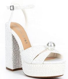 Gianni Bini Kemara Two Open Toe Embellished Pearl Studded Platform Sandals | Dillard's Wedding Platform, Wedding Shoes Platform, Gianni Bini Shoes, Wedding Sandals, Wedding Heels, Platform Sandals Heels, Gianni Bini, Dress Sandals, Dillard's