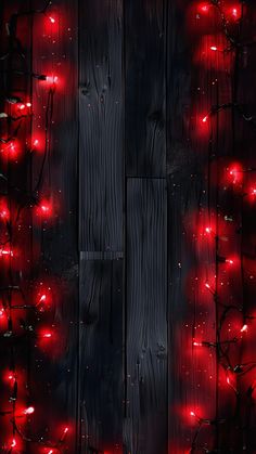 a wooden wall with red lights on it