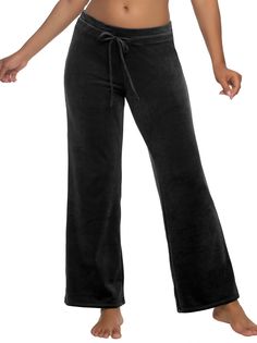 Velour Lounge Pant in black. Velvet Loungewear Bottoms, Black Wide-leg Lounging Pants, Casual Velvet Loungewear Bottoms, Casual Velvet Pants For Loungewear, Casual Velvet Lounge Pants, Casual Velvet Loungewear Pants, Brown Knit Dress, Womens Lounge, Green Dress Pants