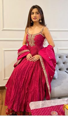 Nidhi Shah Dresses, Anarkali Dress Ideas, Dark Pink Lehenga, Nidhi Shah, Dress Designing, Traditional Indian Dress, Casual Indian Fashion