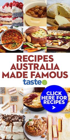 an advertisement for the australian made famous recipe book, with images of different foods and desserts