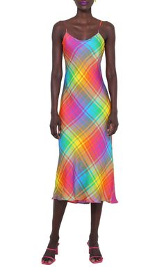 Plaid Slip Dress, Rainbow Fashion, Good Things Take Time, Rainbow Dress, Silk Slip Dress, Silk Slip, Mermaid Fashion, Xl Dress, Perfect Summer