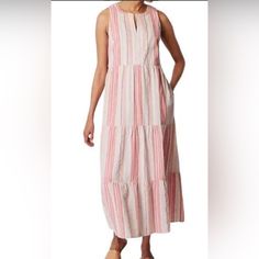 Beautiful For The Summer Sleeveless Vertical Stripes Maxi Dress, Casual Sleeveless Maxi Dress With Vertical Stripes, Summer White Dress With Vertical Stripes, Sleeveless Striped Beach Dress, Beach White Maxi Dress With Vertical Stripes, White Sleeveless Dress With Vertical Stripes, Sleeveless White Dress With Vertical Stripes, Casual Sleeveless Dress With Vertical Stripes, Striped Summer Maxi Dress For Daywear