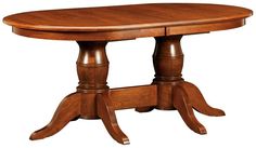 an oval wooden table with two pedestals on one end and three leaves on the other