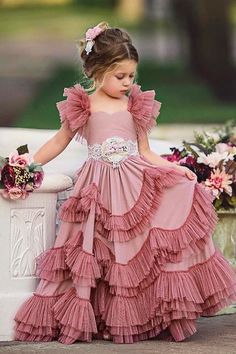 Purple Flower Girl Dress, Kids Wear Girls, Girls Frock Design, Kids Gown, Kids Fashion Dress