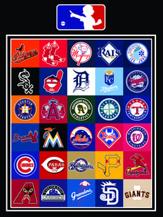 an image of the major league baseball teams in color and black background with white border